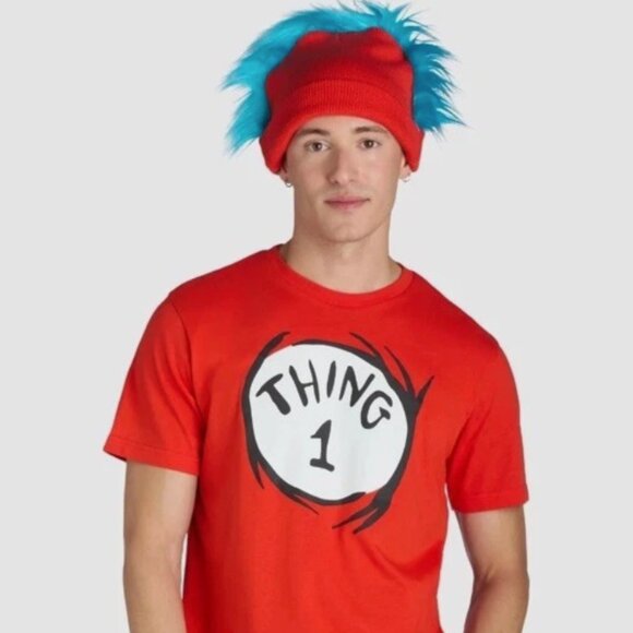 NWT- Dr. Seuss Costume- Thing 1 -T-Shirt with Matching Hat Size  L & S - Picture 1 of 11